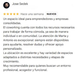 Reseña positiva sobre Grow Working en Huelin, Málaga – excelente atención y espacio profesional